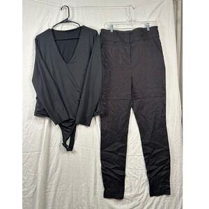 New York & Company Bodysuit XXL Fashion Nova Pinstripe Pants 1X Set Black #2279